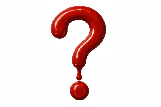Red paint forming a dripping liquid question mark, symbolizing doubt, inquiry, frequently asked questions, and confusion