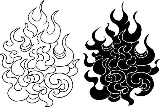 Chinese cloud vector for coloring book and printing on white background.Traditional Japanese culture element for tattoo design and idea.Fire vector for T-shirt.Traditional japanese fire for tattoo.