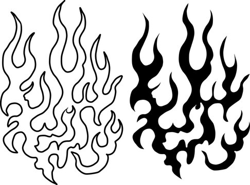 Chinese cloud vector for coloring book and printing on white background.Traditional Japanese culture element for tattoo design and idea.Fire vector for T-shirt.Traditional japanese fire for tattoo.