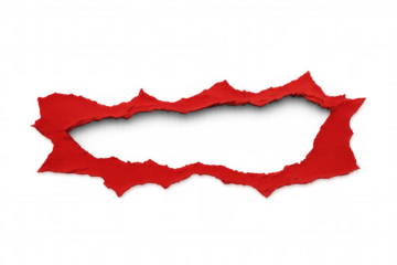 Red torn paper creating a bold horizontal gap or border, displaying jagged edges and a unique texture. Clear background