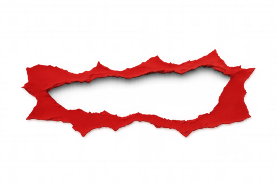 Red torn paper creating a bold horizontal gap or border, displaying jagged edges and a unique texture. Clear background
