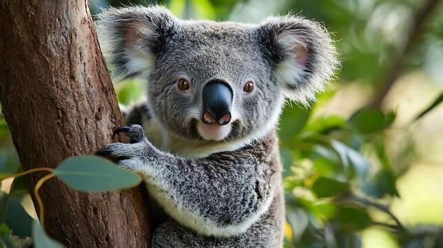 Portrait of koala on eucalyptus tree