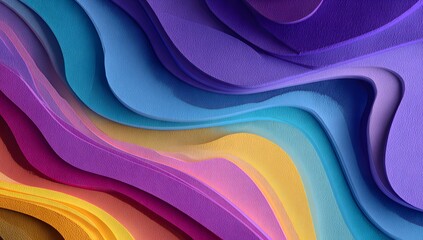 Vibrant swirling abstract pattern with textured layers of purple blue teal yellow and pink creating a dynamic and flowing visual artistic design