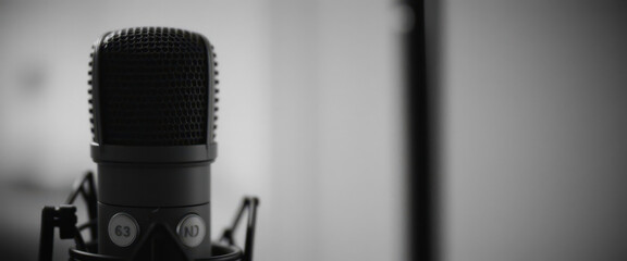 Podcast recording session studio audio content indoor close-up creative process