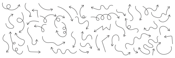 Set of hand drawn arrows. Simple arrows collection isolated on white background. Arrow mark icons vector.