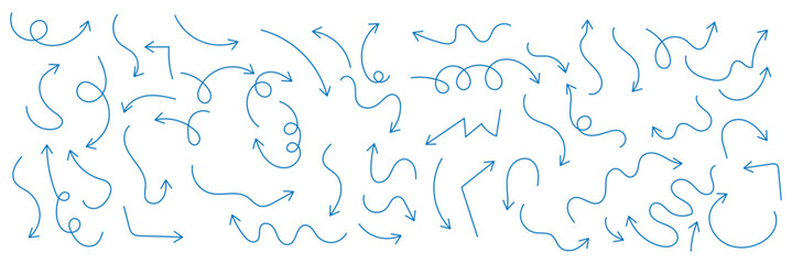 Set of hand drawn arrows. Simple arrows collection isolated on white background. Arrow mark icons vector.