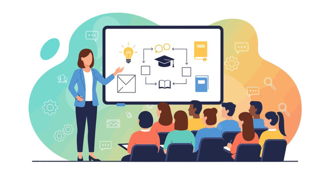 Professional Presenter Explaining Educational Concepts To Attentive Audience During Workshop