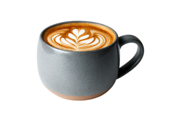 Gray Coffee Mug with Latte Art isolated on a transparent background 1