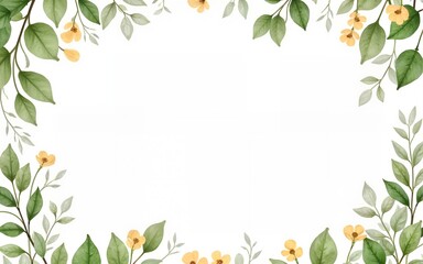 Fototapeta premium Watercolor invitation Card design with leaves. background with floral elements , botanic watercolor illustration. Vintage Template. Herbal frame. High quality