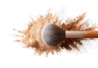 Makeup brush with powder splash isolated on a transparent background