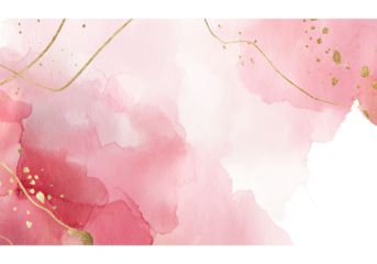 Pink Watercolor Splashes Gold Lines isolated on a transparent background