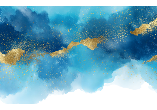 Blue Sky Clouds Golden Glitter Abstract isolated on a transparent background