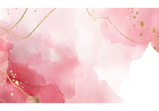 Pink Watercolor Splashes Gold Lines isolated on a transparent background