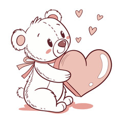Soft Watercolor Teddy Bear Holding Heart with Gentle Pastel Colors