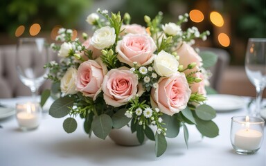close up. beautiful bouquet on the wedding table. High quality