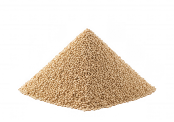 Tiny beige seeds forming a pyramid amaranth grain isolated on a transparent background