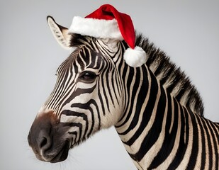a zebra wearing a santa hat