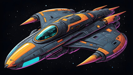 Vibrant Interstellar Traveler Large Vector Graphic of a Sleek Spaceship with Dual Cockpits