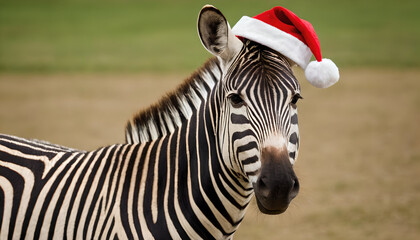 a zebra wearing a santa hat