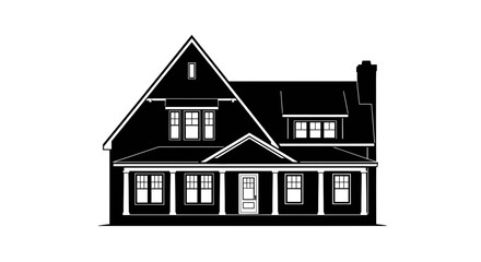 Classic American house silhouette with a welcoming porch and chimney