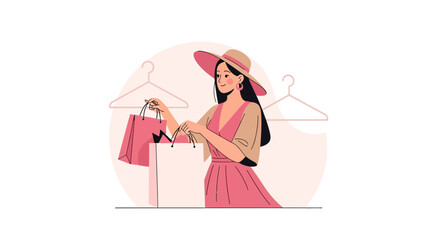 Stylish Woman Enjoying Shopping With Bags And A Sun Hat In A Trendy Fashion Context