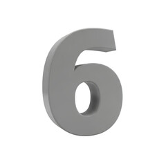 Gray 3 D Number Six isolated on a transparent background numeral digit