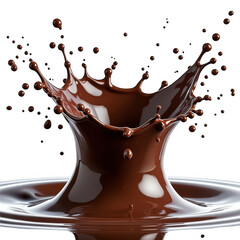 Dynamic chocolate splash captures moment of impact with rich dark liquid motion isolated on transparent background