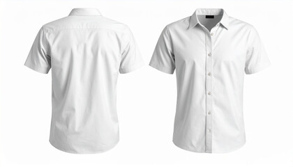 A plain off-white camp collar shirt template, front and back, isolated on a white background