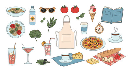 A vibrant collection of delicious Italian food and drinks.