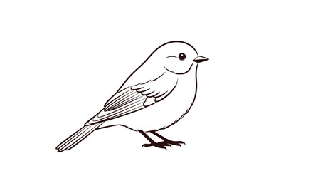 A charming sketch of a small bird perched elegantly on a white background showing its detailed wings and tiny feet.