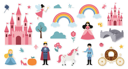 A collection of whimsical fairytale characters and magical elements for creative storytelling.