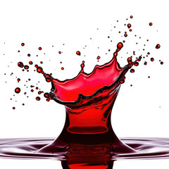 Dynamic red liquid splash frozen in time capturing dynamic motion and droplets isolated on transparent background