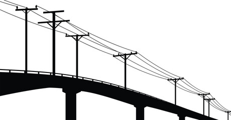 High voltage electricity transmission tower silhouette illustration, steel structure with power lines, industrial energy distribution, black and white minimal vector design