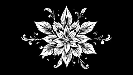 White Floral Mandala Ornament on Black Background