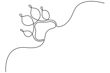 Cute pet paw outline with heart shape in continuous line drawing