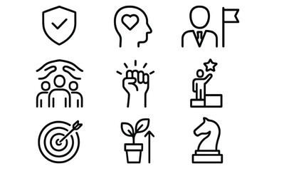 Symbols of success and motivation displayed in a clean, modern style showcasing key concepts in personal growth and teamwork
