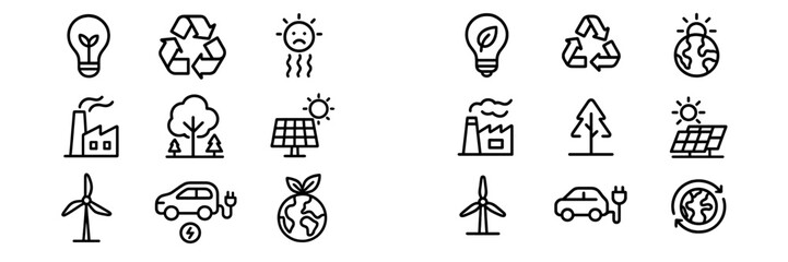 Icons representing renewable energy and environmental awareness for sustainable living practices and future initiatives