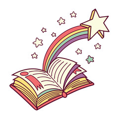 Cartoon Open Book With Magical Glowing Pages Vector Illustration