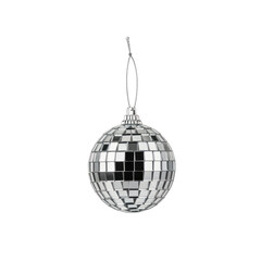 Fototapeta premium Silver Disco Ball Ornament with Hanging Loop isolated on a transparent background