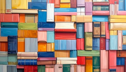 Abstract Background of Colorful Book Spines on a Bookshelf.