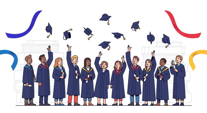 Celebrating Achievement: Graduates Throwing Caps And Celebrating Their Hard Work Towards Graduation