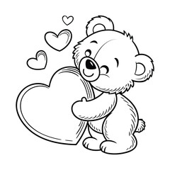 Cute Fluffy Teddy Bear Holding Big Red Heart Vector Illustration