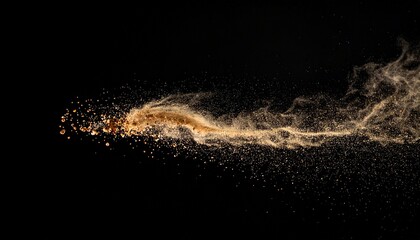 Fototapeta premium Abstract golden particle stream flowing on a dark background.