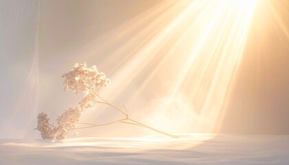 A delicate dried flower illuminated by warm ethereal sunbeams.