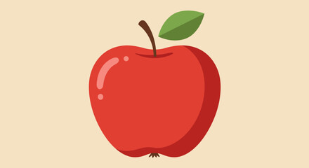 A single red apple with a green leaf and stem.