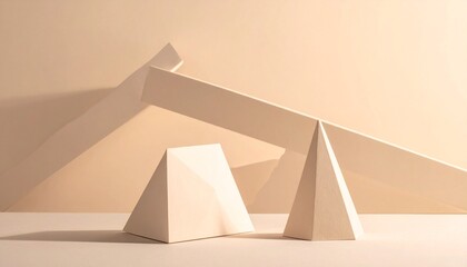 Minimalist abstract composition with balanced geometric shapes and shadows.