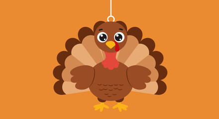 Cute Cartoon Turkey Ornament Hanging Thanksgiving Holiday.