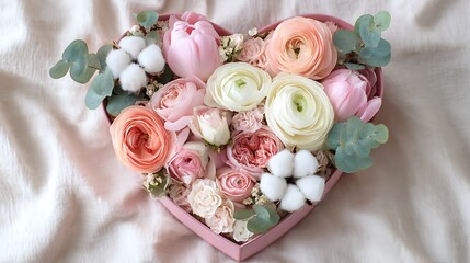 Heart-Shaped Flower Box with Pastel Blooms / パステルカラーの花々が入ったハートのフラワーボックス