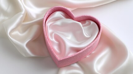 Empty Heart-Shaped Box on a Satin Cloth / サテンの布の上の空のハート型ボックス