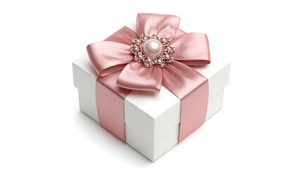 Elegant Gift Box with a Pearl and Ribbon Bow / パールとリボンで飾られたエレガントなギフトボックス